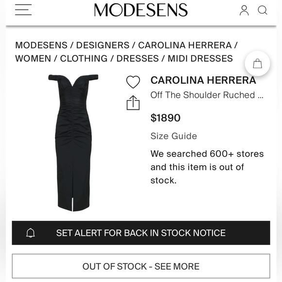 Carolina Herrera Ruched Off The Shoulder Midi Dress Size XS/0 - Picture 5 of 8